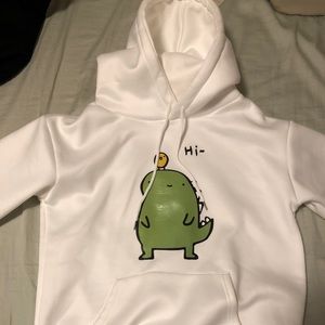 White Hoodie Dino Print